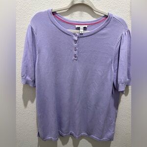 Isaac Mizrahi Live! Lavender Henley Top 1X Puff Sleeve Knit Short Sleeve